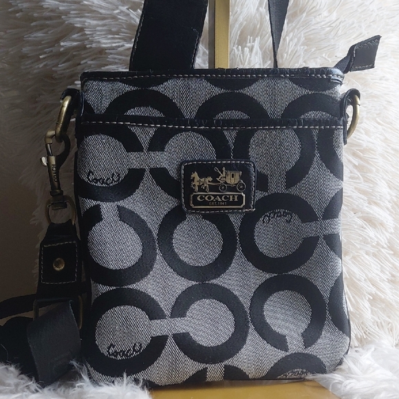 Coach Black and Gray Crossbody Bag With Signature C monogram - Picture 1 of 15